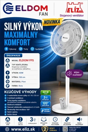ELÍZ Eldom FFS stojanový ventilátor s diaľkovým ovládaním