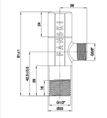 FANSKI rohový ventil 1/2" x 3/8" s keramickým vrškom, modrý